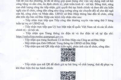 Thông báo các kênh tương tác giữa người dân với chính quyền địa phương xã Đức Hiệp